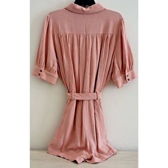 Lulus Women's Sz XL Blush Pink Adventure Ready Puff Sleeve Button-Up Romper - Picture 4 of 7